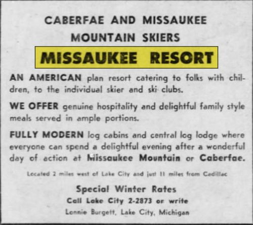 Missaukee Resort - Nov 1962 Ad